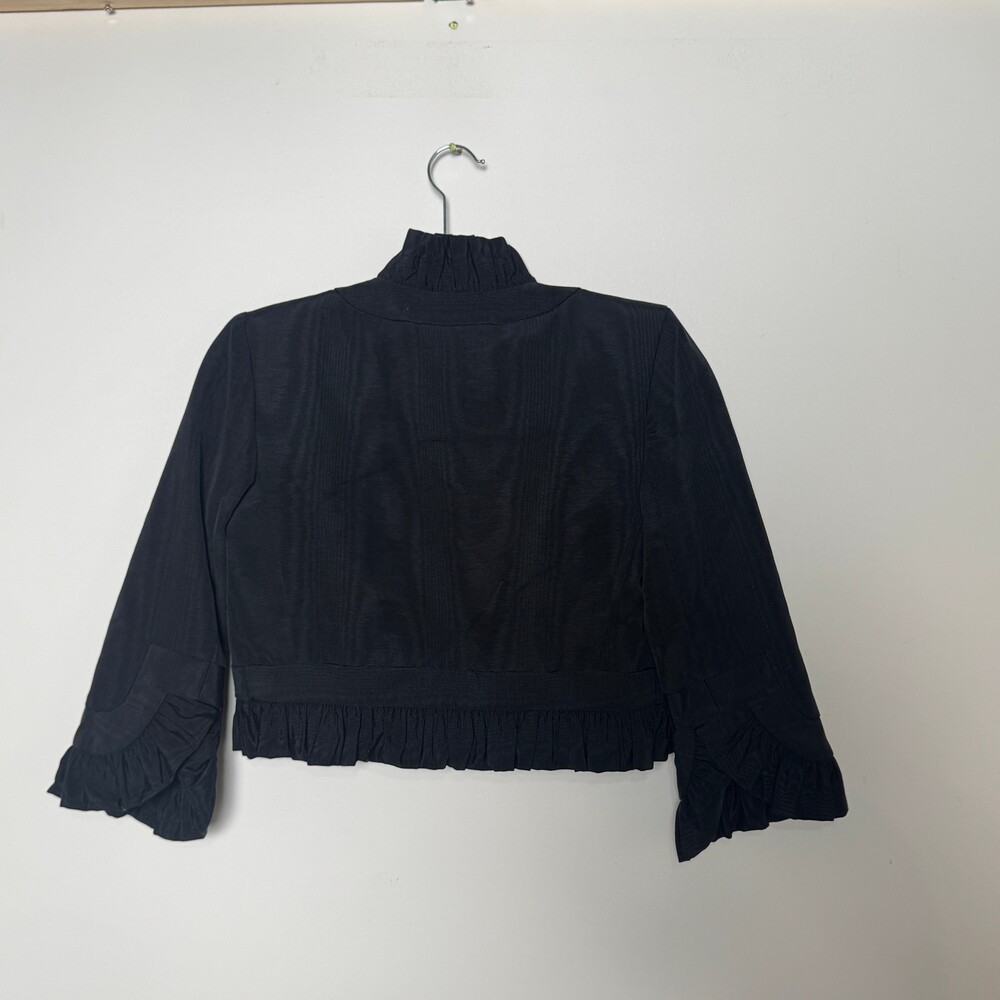 Milly of New York Ruffled Open Front 3/4 Sleeve Bolero Jacket Black Size 4 - Picture 3 of 4